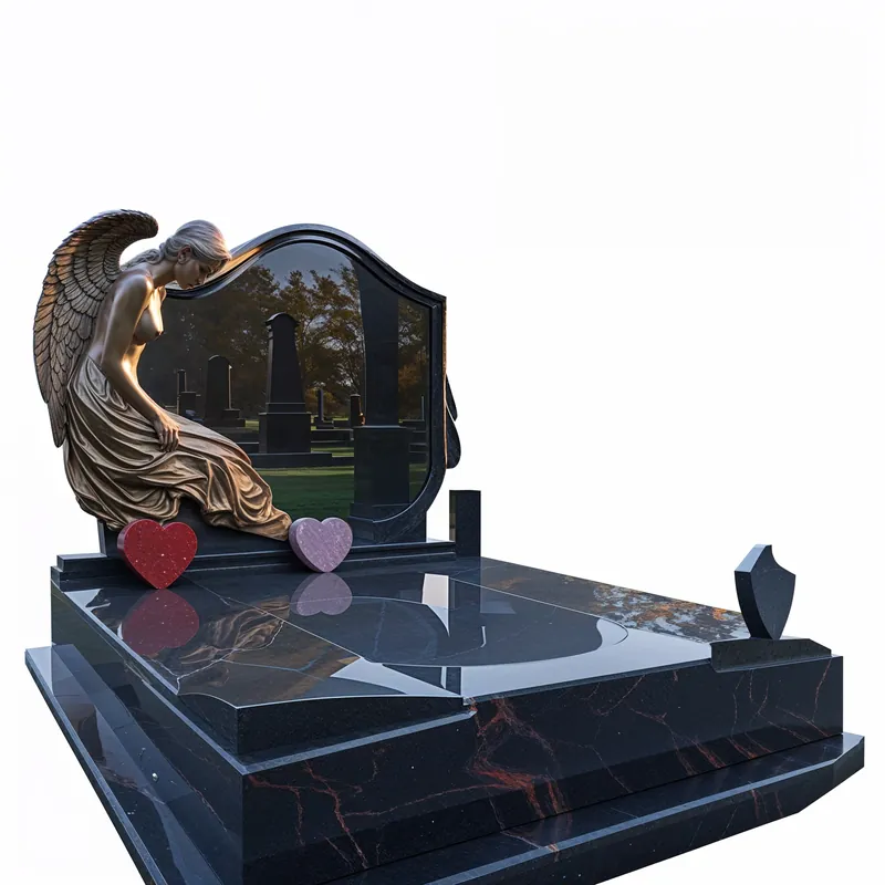 Angel s srci — digitalni predlog nagrobnika, crn granit