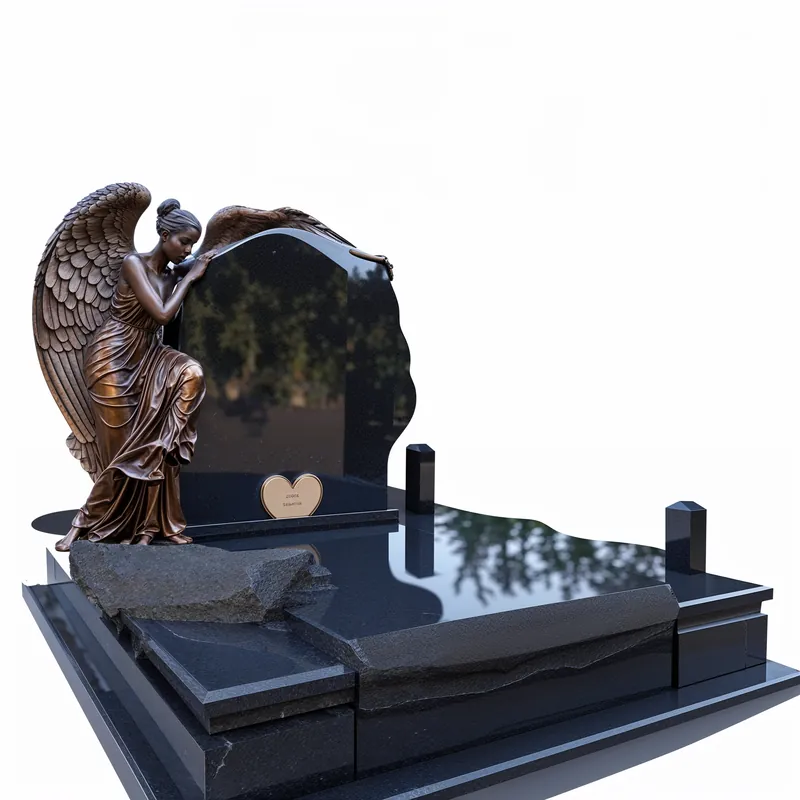 Angel s srcem — digitalni predlog nagrobnika, crn granit